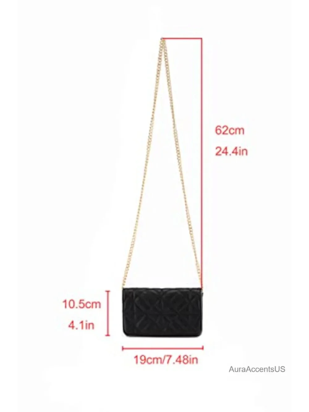 Quilted PU Leather Crossbody Bag with Gold Chain Satchel Clutch